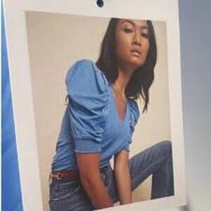 Nation LTD Blue Puff-Sleeve V-Neck Top